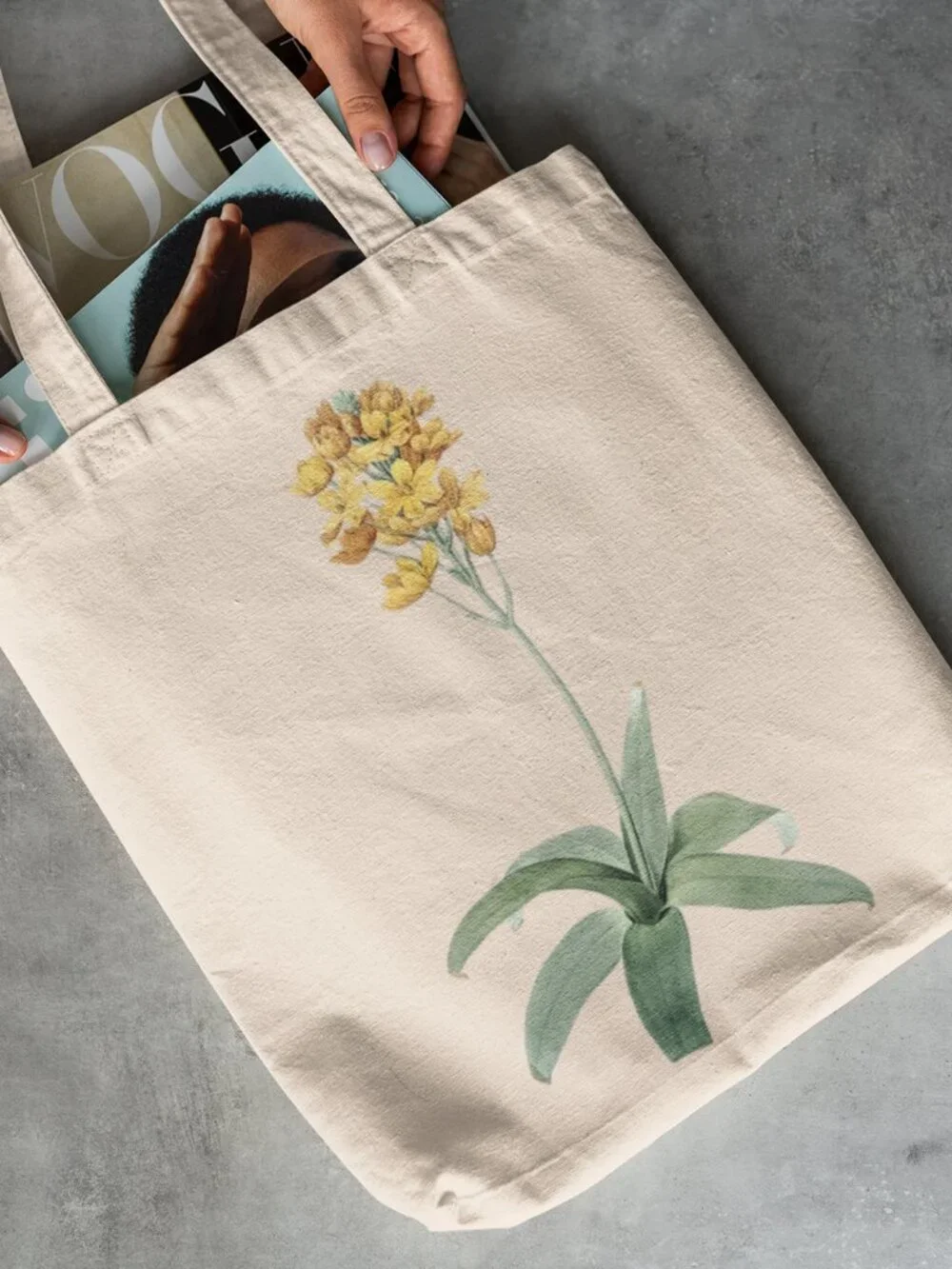 Star-Of-Bethlehem Vintage Floral Print Graphic Canvas Tote Bag
